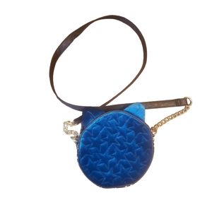 Luv Betsey Johnson Teal Quilted Leopard Cat Face Round Crossbody Bag